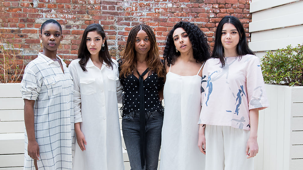 Priscilla Debar of climate change startup Faubourg, with models wearing her online boutique's eco-conscious fashions. (Credit: Maggie Marguerite Studio, Faubourg)