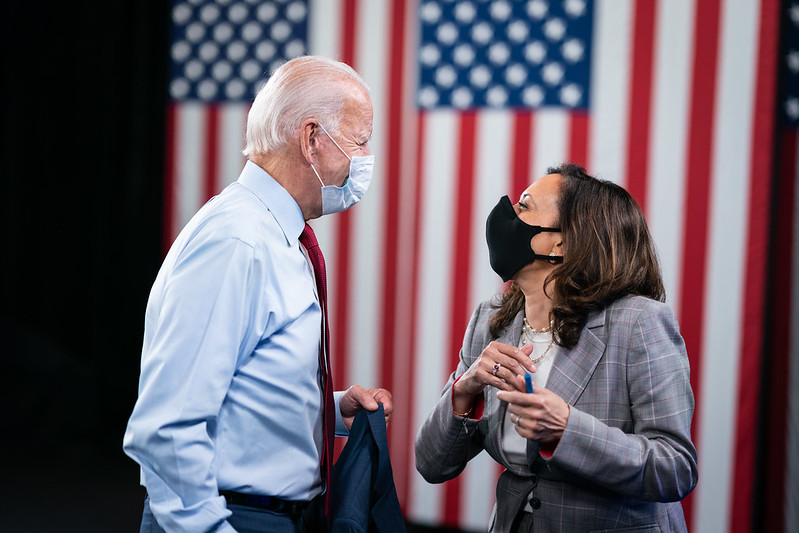 Joe Biden and Kamala Harris at the State of the Economy Briefing in August 2020. (Photo by Adam Schultz / Biden for President)